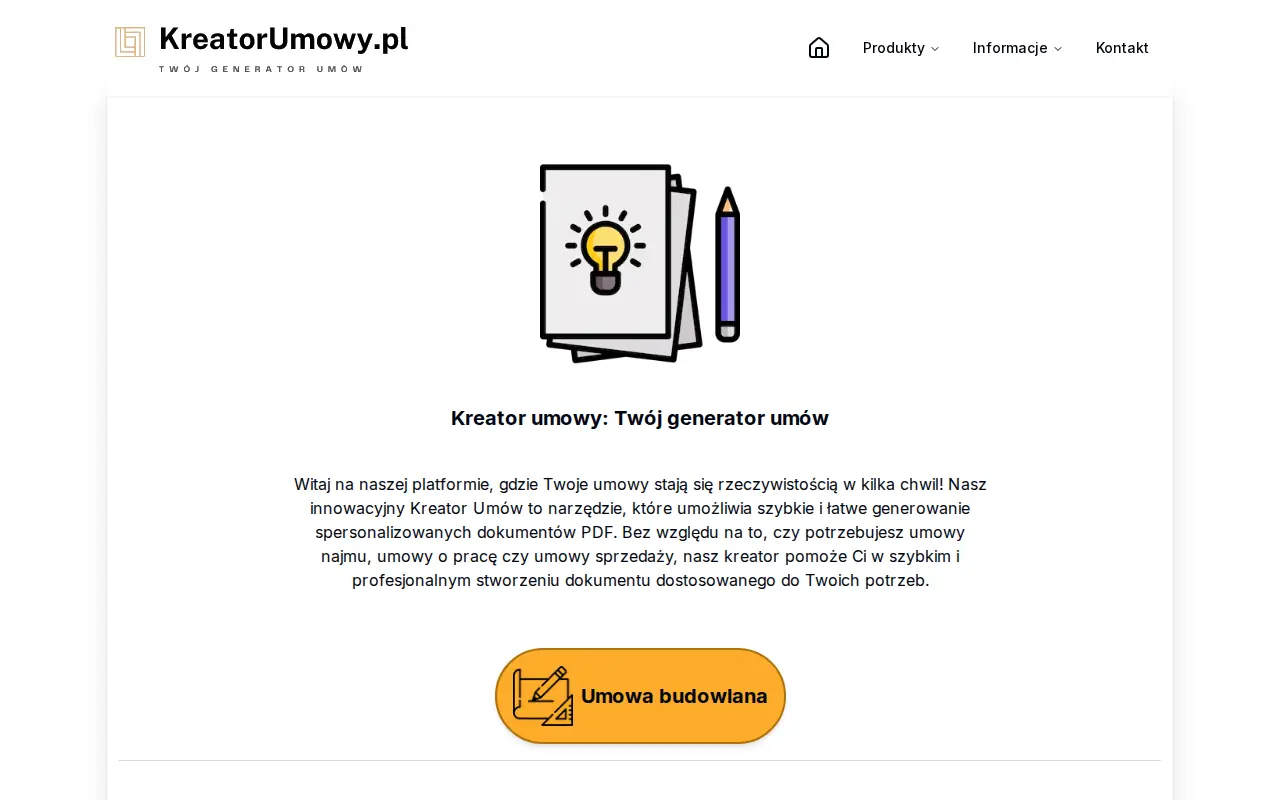 Zrzut ekranu strony głównej kreatorumowy.pl